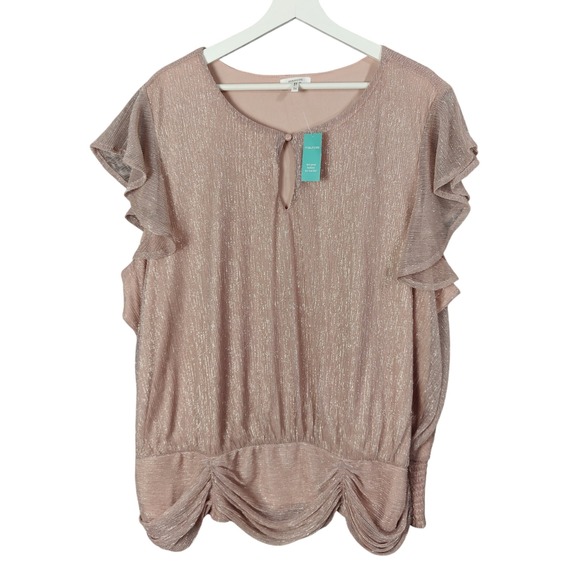 Maurices Dainty Ballet Top Womens Plus 3X Blouse Metallic Pink Ruffle Sleeve NEW - Picture 1 of 10